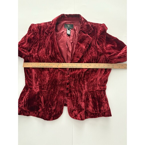 Vintage Sandra Darren Jacket 12 Red Crushed Velvet Castlecore Vamp Holiday - Picture 8 of 16